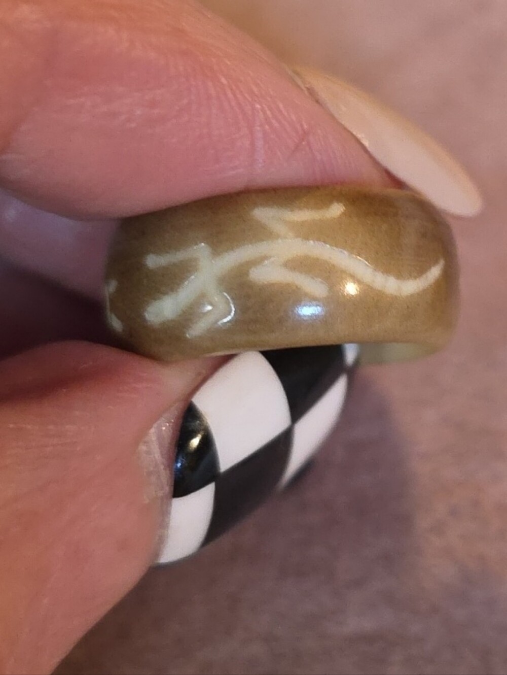 Vintage Carved Bone Band Ring Sun & Abstract Etched Pattern Size 5.5